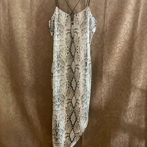Faux snakeskin high slit dress